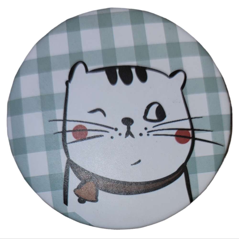 Winking Cat Round Compact Handheld Portable Mirror